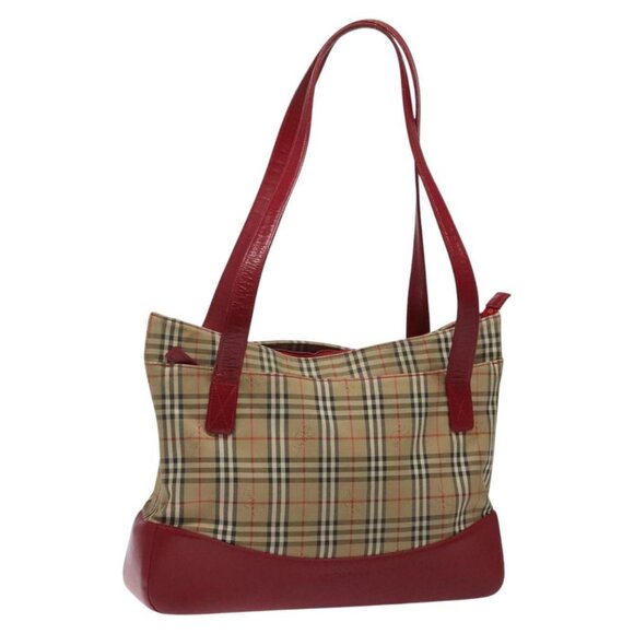 BURBERRY Nova Check Tote Bag Canvas Beige Gold Auth - Picture 1 of 16